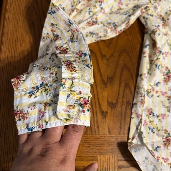 NEW Frank & Eileen Silvio Floral Stripe Untuckable Button Up Shirt Sz L Prairie - Picture 6 of 13